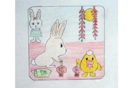 小学生中秋节绘画图片-玉兔和月饼