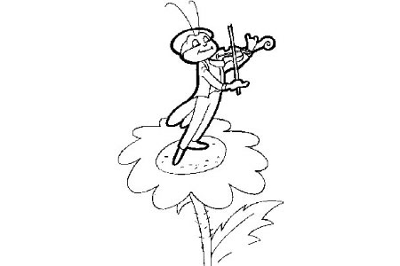 蚱蜢在花上演奏小提琴