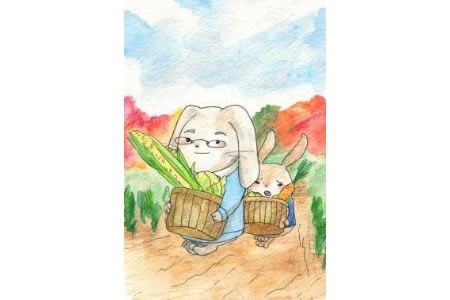 满载而归的小兔子秋天丰收画图片欣赏