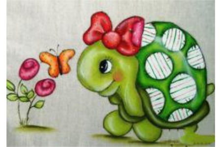 扎蝴蝶结的小乌龟卡通动物油画作品分享