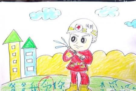 幼儿八一建军节儿童画画图片：我的爸爸是消防战士