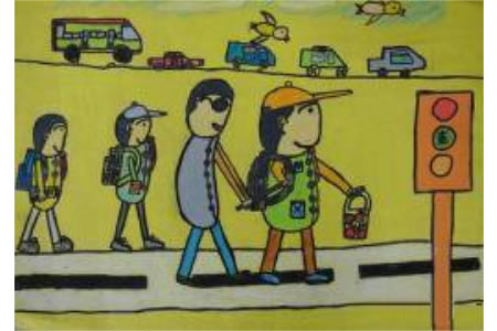 扶盲人过马路小学生学雷锋的画展示