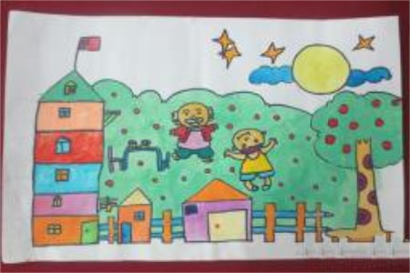 中秋节题材儿童画作品-我和爷爷的中秋节
