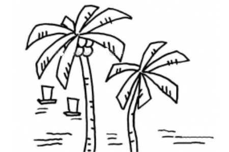小船与椰子树简笔画
