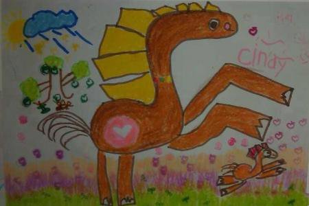 欢度春节儿童画-小马和妈妈赛跑
