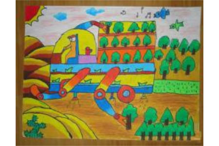儿童蜡笔画作品欣赏-植树造林