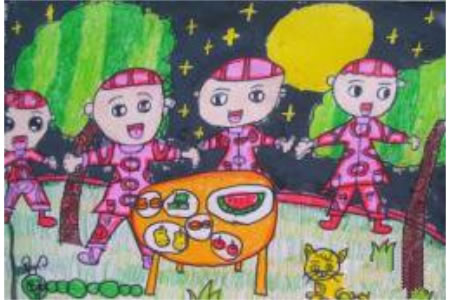 中秋之夜，欢庆中秋节儿童画作品大全