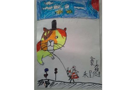 儿童水彩画图片：猫和老鼠