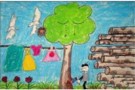 大树在哭泣儿童植树节主题绘画