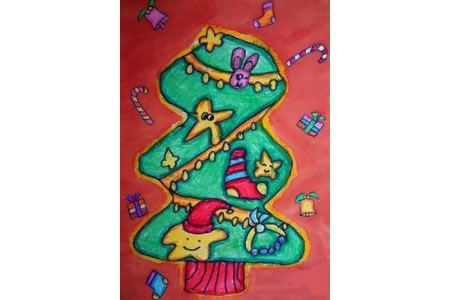 儿童画来自星星的圣诞树