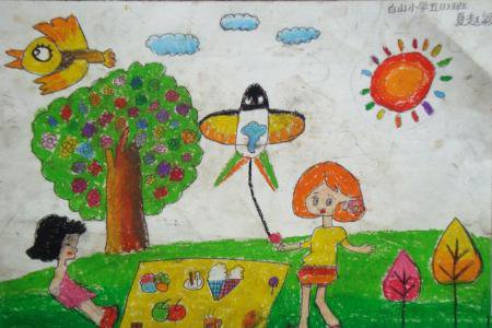 儿童画春天的图片-我和妈妈去野炊