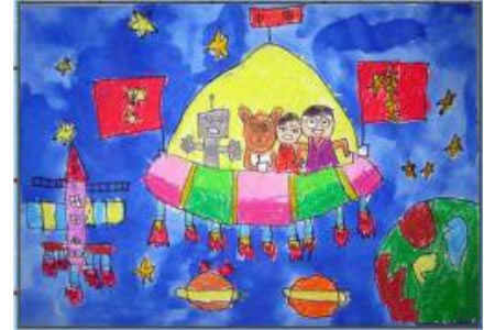 庆祝国庆节儿童画-十月星际航班
