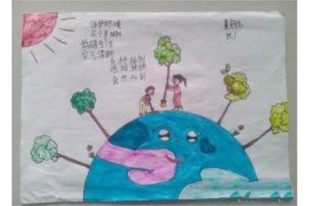 开心的地球植树节儿童画画作品分享