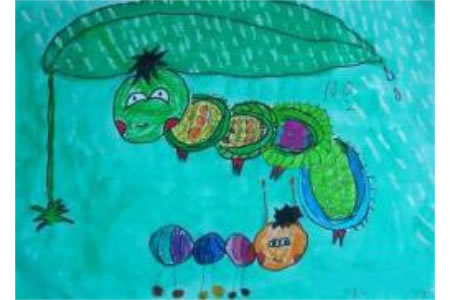 儿童画躲雨的小虫子