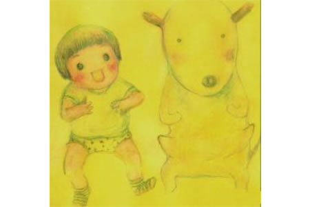 中秋节赏月儿童画-我和小狗赏月