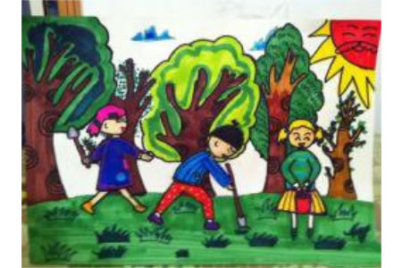 植树节儿童画大全-欢乐的种树