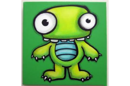 绿色的大眼怪卡通怪兽油画作品展示