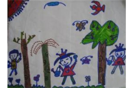 大班绘画植树节图片-我与小树共成长