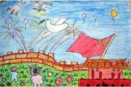 欢庆国庆节儿童画作品-和平腾飞的中国