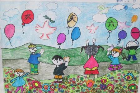 放飞快乐的白鸽三年级六一儿童节画分享