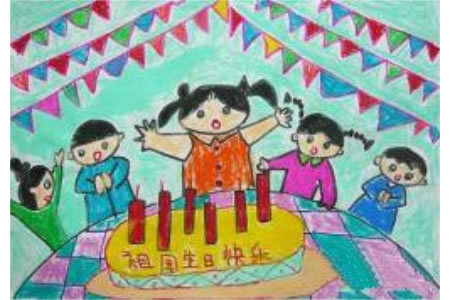 祝祖国生日快乐,欢庆国庆节儿童画