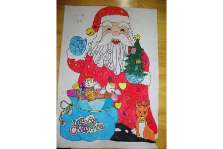 圣诞节儿童画 幸福的圣诞老人