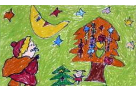 圣诞节儿童画 星空下的圣诞老人