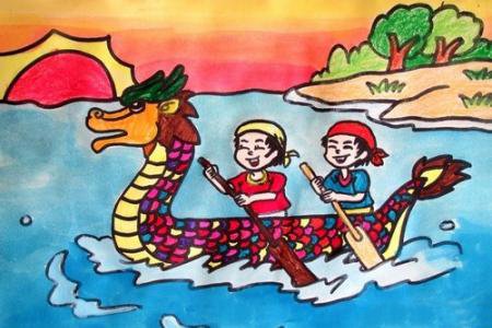 端午节创意儿童画-我和好友泛舟去咯