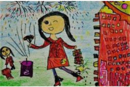 春节放鞭炮儿童画画图片