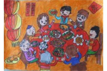 春节吃团圆饭儿童画图片