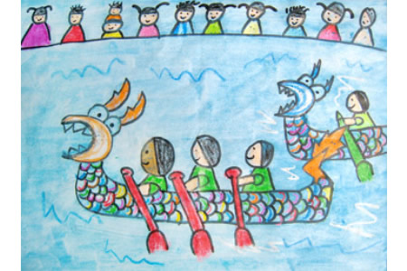 关于端午节的儿童画-端午赛龙舟