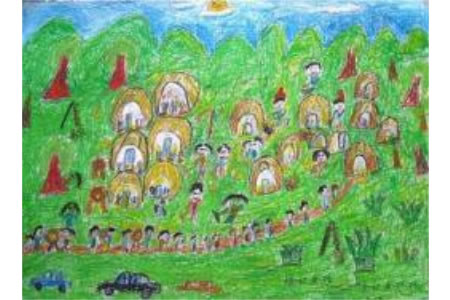 幼儿清明节儿童画作品：扫墓的人们