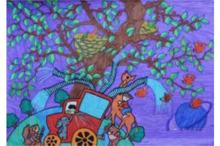 9岁小朋友植树节创意画作品之智能浇水车