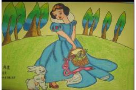 儿童画 白雪公主和小兔子
