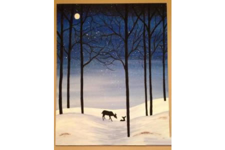 雪地里的小鹿儿童画冬天范画作品分享
