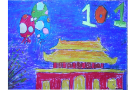 巍峨的天安门,以国庆节为主题的儿童画作品欣赏