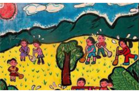 清明节儿童画作品-小朋友植树