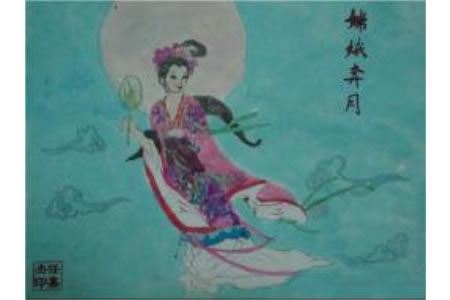 嫦娥奔月,中秋节主题儿童画作品