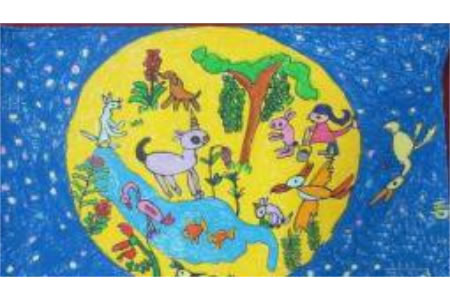 欢庆中秋节儿童画-月亮上的中秋节
