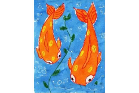 海底世界儿童画教师范画之鲤鱼母子俩