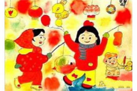 儿童关于春节过年的儿童画图片：提灯笼