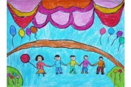 关于迎国庆的儿童画-手拉手过国庆