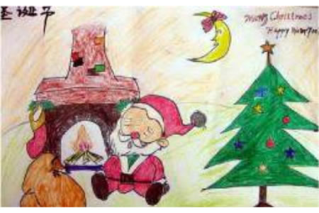 圣诞节儿童画 休息的圣诞老人