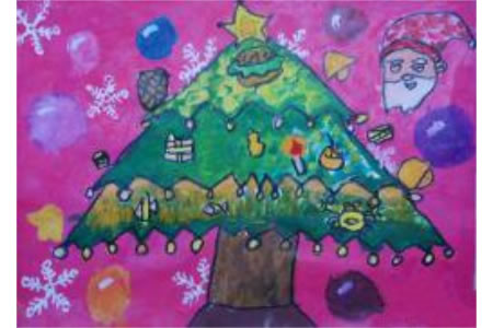 儿童水粉画作品 一棵圣诞树