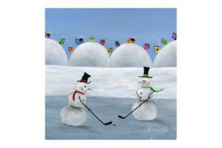 打高尔夫的雪人儿童画冬天的一幅画作品欣赏