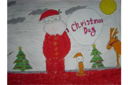 圣诞节儿童画 圣诞老人爬烟囱