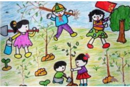 儿童画植树节图片-大家一起来植树