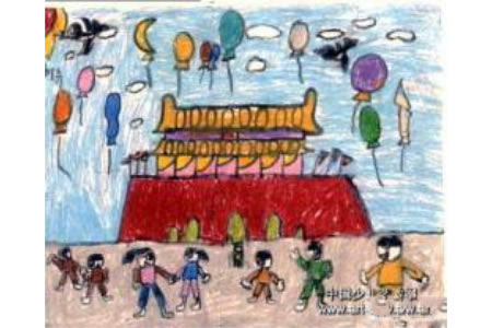 一年级国庆节儿童画-举国欢庆
