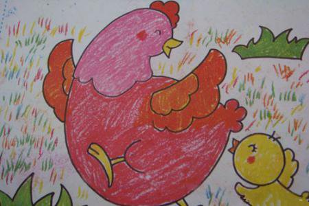 儿童画美丽的春天-小鸡和妈妈做游戏