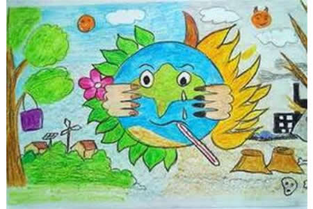 发烧的地球母亲世界地球日绘画作品分享